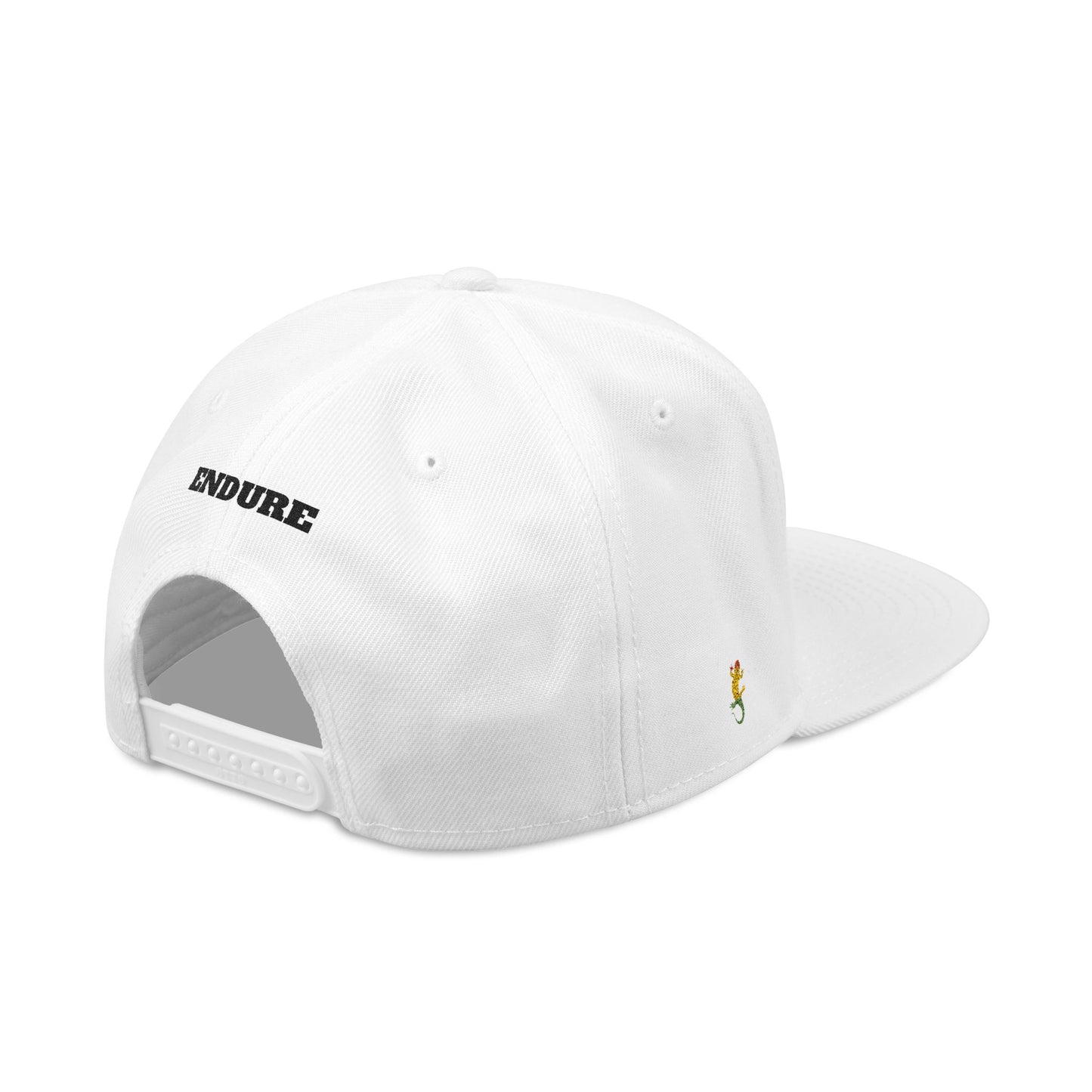 Snapback Hat — Embroidered Salamander in White Hat