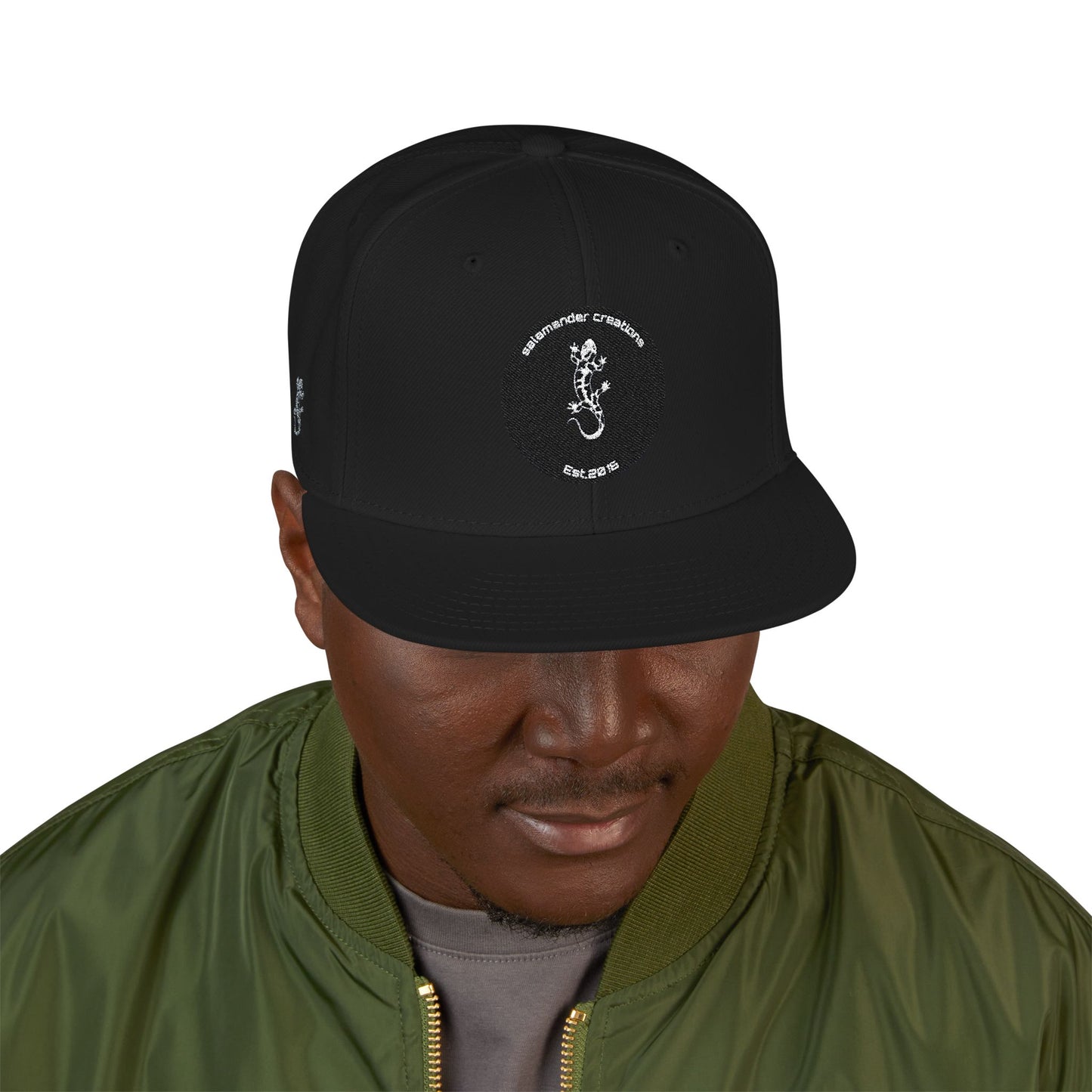 Embroidered Salamander Snapback Hat — Black Salamander Design